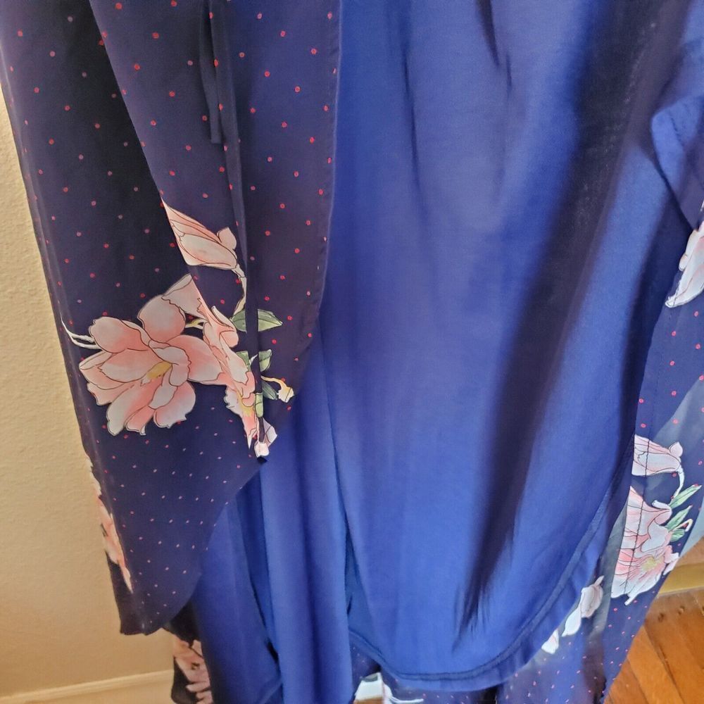 Lulus Maxi Dress Loiselle Navy Blue Floral Print Polka Dot Wrap Dress Size M NWT - Picture 6 of 16